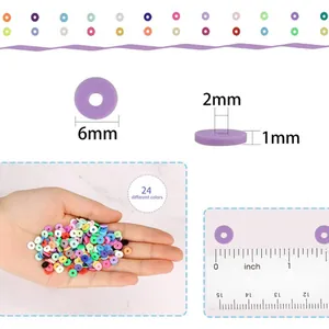 Set de 24 colores cuentas Heishi 6mm de arcilla para joyería DIY estilo bohemio