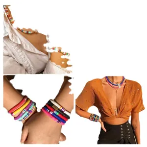 Conjunto de joyas bohemias con cuentas heishi de 6mm y collares de capas multicolores
