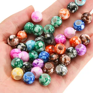 Colorful 12mm acrylic round beads with marble texture for DIY jewelry making