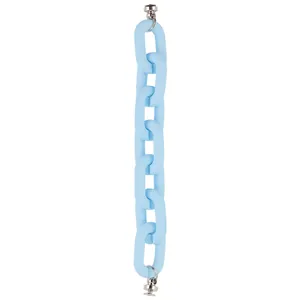 Light blue resin phone chain strap with matte finish and silver metal connectors