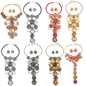 Handgefertigte Afrikanische Tribal Statement Halskette Ohrringe Gewebter Aluminiumdraht Glas Boho Schmuck Damen Party