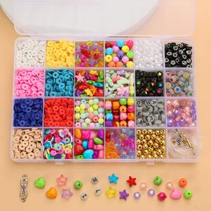 Détails du kit de perles DIY 24 compartiments avec perles en argile et pendentifs