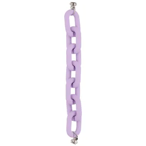 Close-up of light purple matte resin phone strap with silver magnetic metal buckles