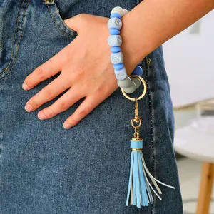 Silikon-Perlenarmband Schlüsselanhänger mit LOVE-Perle und trendiger Lederquaste
