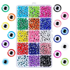 Evil Eye Resin Beads DIY Jewelry Making Material Multicolor Round Flat Eye Loose Spacer Beads Kit For Handcraft Jewelry