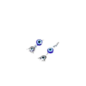 DIY jewelry set with blue resin evil eye beads and Hamsa Hand silver charms for jewelry making
