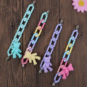 Cartoon Matte Harz Bär Handy Hülle Kette Bunte Quadratische Gliedmaßen Gurt Mit Metall Verschluss Süße Handtaschen Deko Für Damen