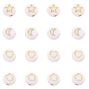 DIY colorful 7mm resin beads featuring gold star, moon, and heart motifs in 4x4 layout