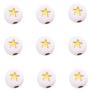 7mm white resin star beads with gold inlay for DIY jewelry and phone charms