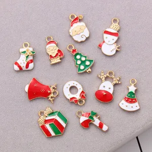 Christmas Enamel Alloy Pendants Santa Snowman Reindeer Tree Candy Cane Bell Wreath Sock DIY Jewelry Making Accessories