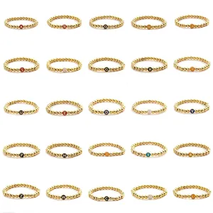 Minimalist Gold Color Beaded Elastic Bracelet Initial Letter Pendant Fashion Jewelry For Women Copper Alloy Beads Accessories