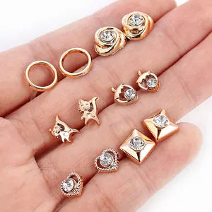 Lot de 6 paires de boucles d'oreilles géométriques or rose aux motifs cœur et fleur