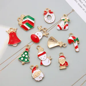 Assorted Christmas alloy enamel charms featuring reindeer, bells and trees for DIY jewelry