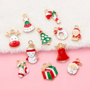 11-piece set of Christmas alloy pendants featuring Santa, reindeer and tree motifs