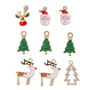 Legering Emaille Kerstboom Hangers Met Strass Voor DIY Sieraden Maken Kerstman Rendier Feestelijke Kerstaccessoires