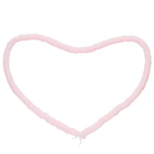 Pink 6mm clay heishi beads for DIY jewelry arranged in a heart shape on a white surface