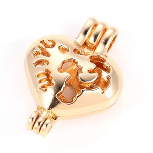 Gouden hartvormige parelkooi hanger met I love you gravure voor DIY sieraden maken