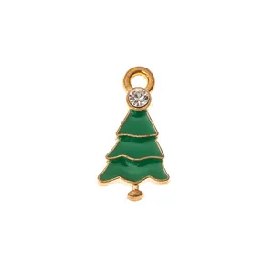 Kerstboom hanger van legering met groen emaille en sprankelende strass op de top
