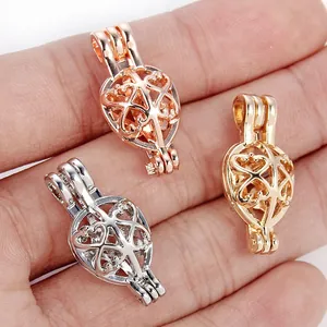Pendentifs cage à perles en forme de cœur or, argent et or rose pour bijoux DIY