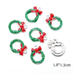 Ciondoli ghirlanda di Natale in smalto e lega, 1,8x1,3 cm per creazione gioielli fai-da-te