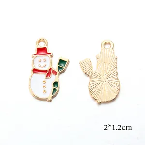 Christmas snowman alloy charm with colorful enamel finish and golden back for jewelry making