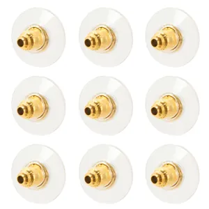 DIY jewelry parts featuring golden metal bullet earring backs with clear plastic pads