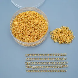 Golden necklace extension chains with round storage box and organized sample rows