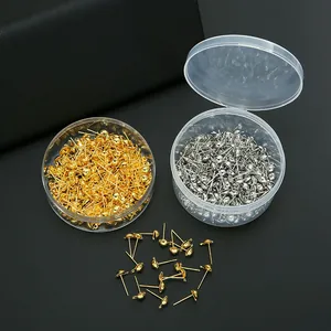 Golden and silver ball post earrings with hanging loops for DIY jewelry making in a box