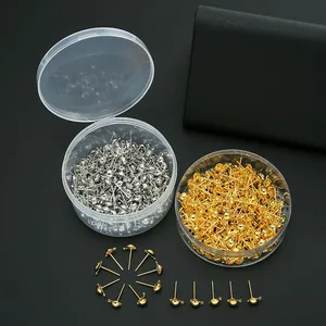 Alloy Ball Head Earring Posts With Loop Round Pin Ear Stud Findings For DIY Jewelry Making Accessories Gold Silver Studs