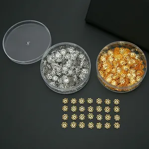 Alloy Flower Bead Caps 7mm Hollow Out Flower Petal Spacers For Jewelry Making DIY Findings Box Set Gold Silver