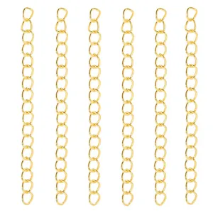 Detailed view of six glossy gold-plated jewelry extender chains for DIY accessories