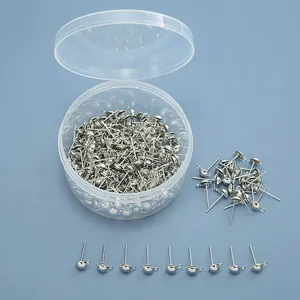 Silver ball post earrings with loop for DIY jewelry making in a plastic storage box