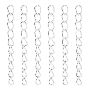 Detailed view of six silver necklace extension chains for DIY jewelry making