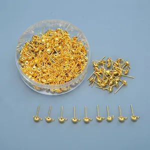 Golden round head earring studs with hanging loops and plastic storage case for DIY jewelry