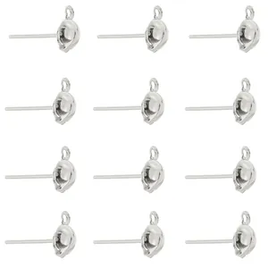 Set of 12 silver-plated DIY earring studs with ball heads and hanging loops for jewelry making