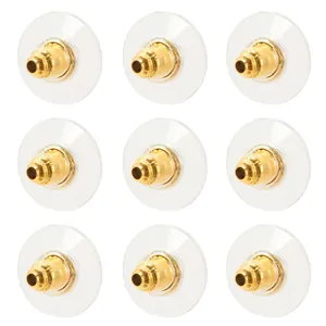Nine-piece set of gold alloy and transparent PVC earring backs shown in a grid layout