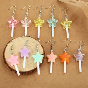 Boucles d'oreilles pendantes sucette étoile en diverses couleurs pastel et métal