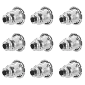 Detailed view of silver-tone bullet-shaped metal earring back stoppers in a 3x3 grid