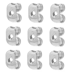 Detailed close-up of butterfly earring backings in silver finish on a clean white background