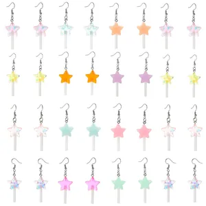 Boucles d'Oreilles Pendantes Sucette Étoile en Résine pour Femmes Ados Étoiles Pailletées Colorées Bijoux de Mode