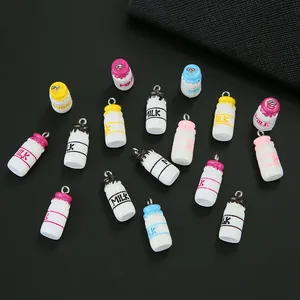 Set of 16 creative resin milk bottle pendants in four colors for DIY jewelry making