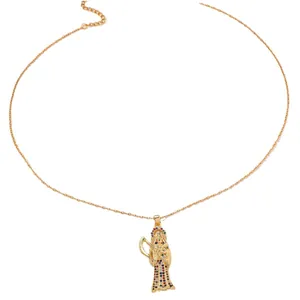 Golden Santa Muerte grim reaper necklace with colorful micro-inlaid zircon stones
