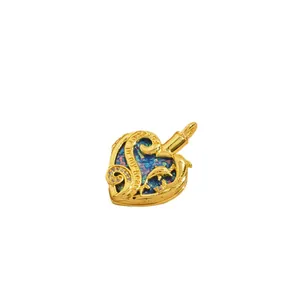 Golden heart locket necklace with dolphin relief and forever in my heart engraving