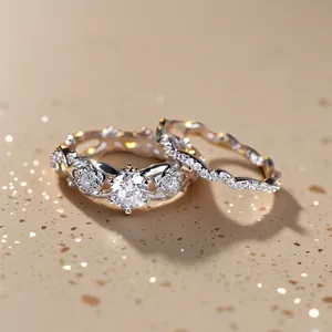 Silver-plated rose flower ring set with micro-paved cubic zirconia stones