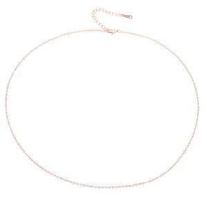 Detail view of 14k rose gold plated thin necklace chain with lobster clasp and extender