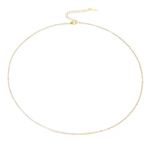 Detailed view of 14k gold plated cable chain with lobster clasp and adjustable extender