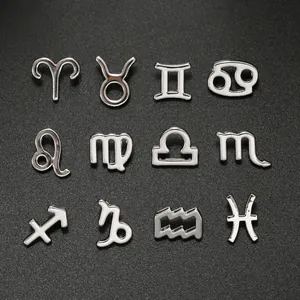 Polished silver alloy 12 zodiac constellation pendants for DIY jewelry making