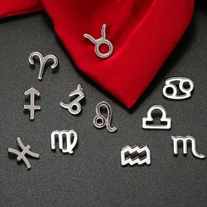 Detailed view of silver alloy 12 zodiac charms for DIY necklace and bracelet jewelry