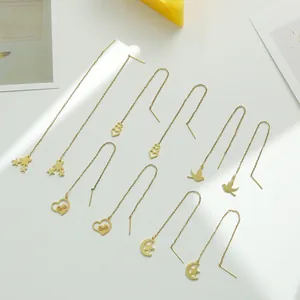 Eleganti orecchini a catenella dorati con pendenti a cuore stella e luna per donna