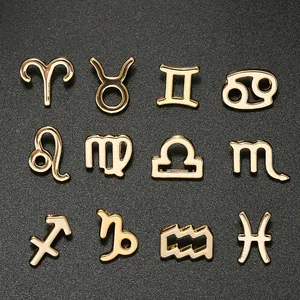 Set of 12 gold alloy zodiac sign pendants for DIY jewelry making earrings and necklaces